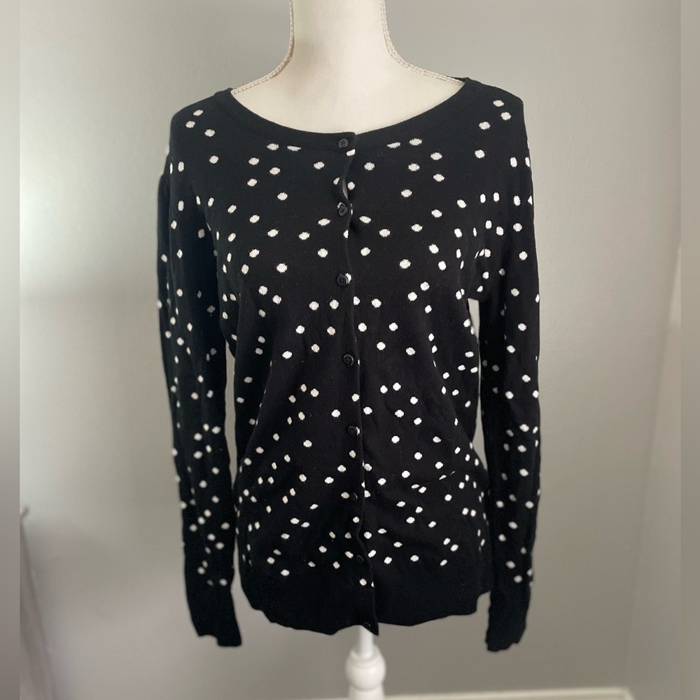 Black and White Polka Dot Button Down Classic Style Cardigan